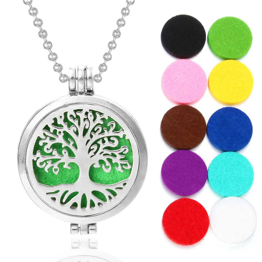 Tree of Life Aroma Necklace Essential Oils Diffuser Necklace Locket Pendant Free with 10pcs Oil Pads