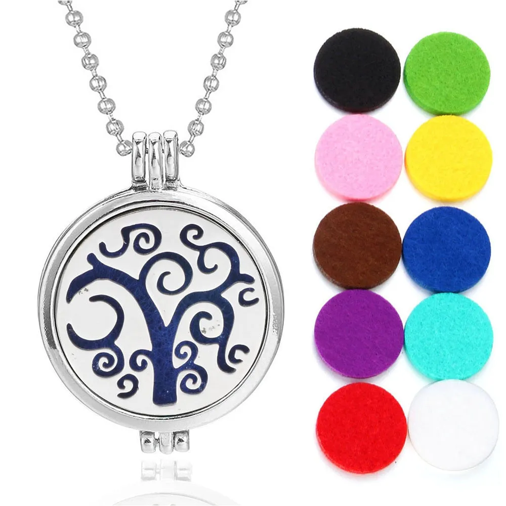 Tree of Life Aroma Necklace Essential Oils Diffuser Necklace Locket Pendant Free with 10pcs Oil Pads