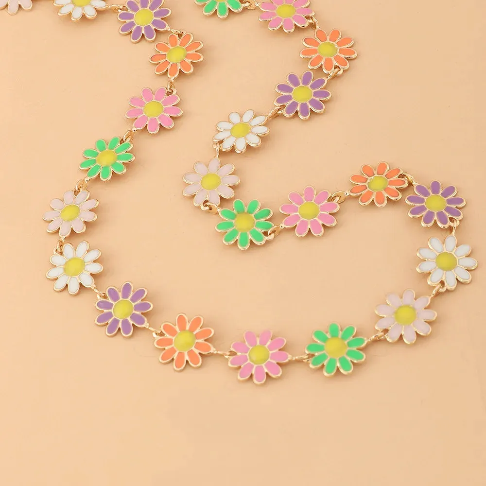 Trend Creative Dripping Oil Sunflower Chain ожерелье Enamel Daisy Necklaces For Teen Girls Women Flower Statement Necklace Gift