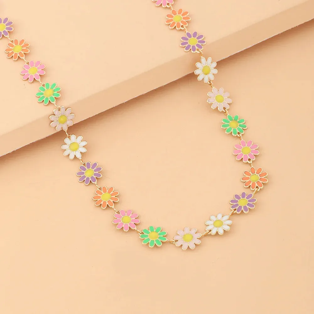 Trend Creative Dripping Oil Sunflower Chain ожерелье Enamel Daisy Necklaces For Teen Girls Women Flower Statement Necklace Gift