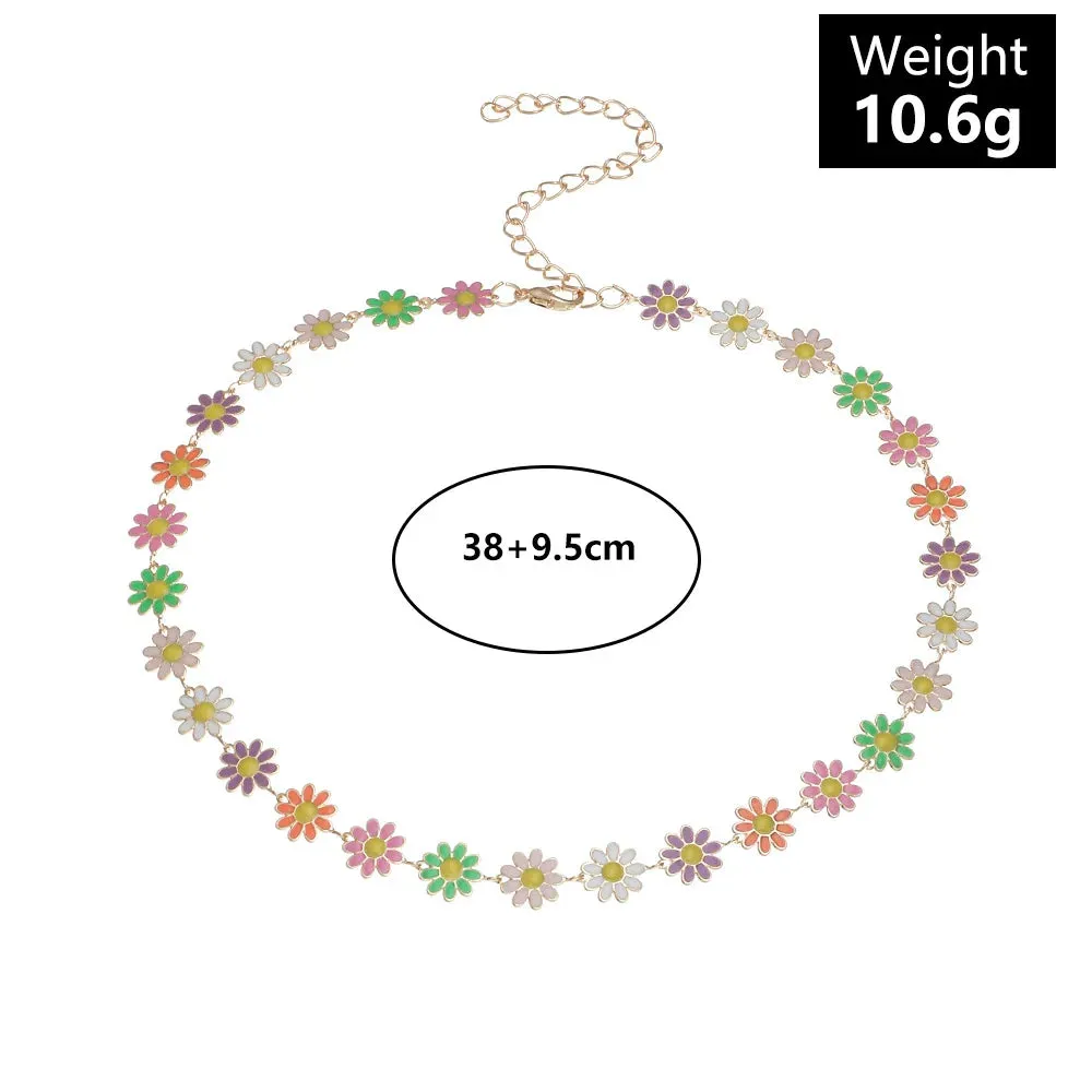 Trend Creative Dripping Oil Sunflower Chain ожерелье Enamel Daisy Necklaces For Teen Girls Women Flower Statement Necklace Gift