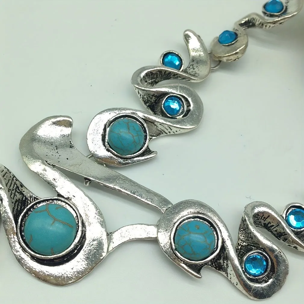 Turquoise Blue Stone Pendant Earrings & Necklace Set