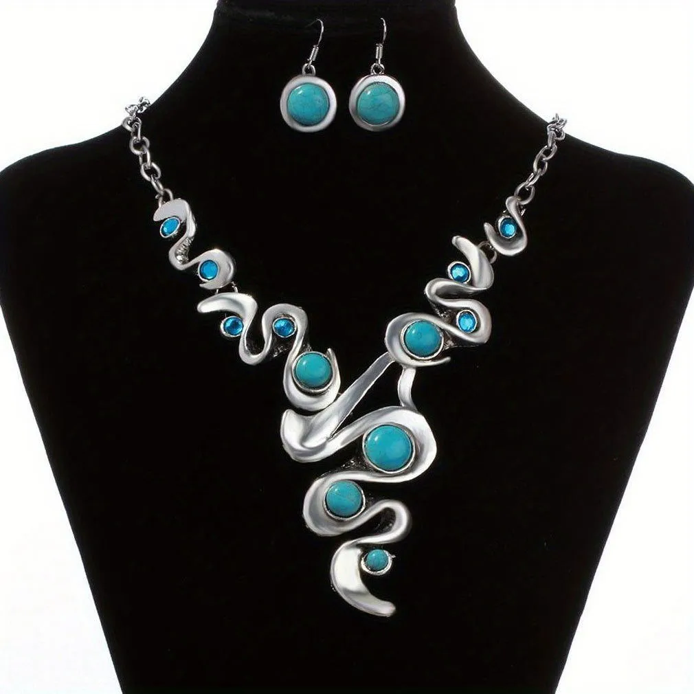 Turquoise Blue Stone Pendant Earrings & Necklace Set