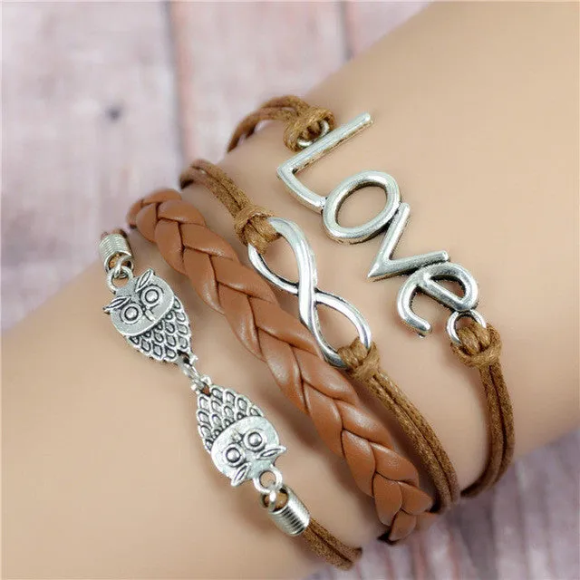 Vintage Owl Wings Infinity Bracelet