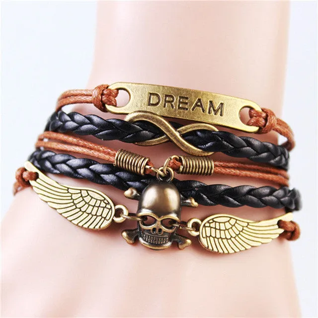 Vintage Owl Wings Infinity Bracelet