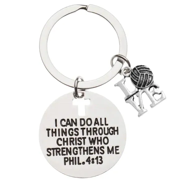 Volleyball Charm Keychain, I Can Do All Things Through Christ Who Strengthens Me