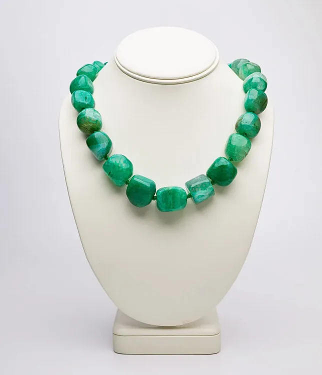 Women's Handmade Chunky Green Agate Gemstone Necklace