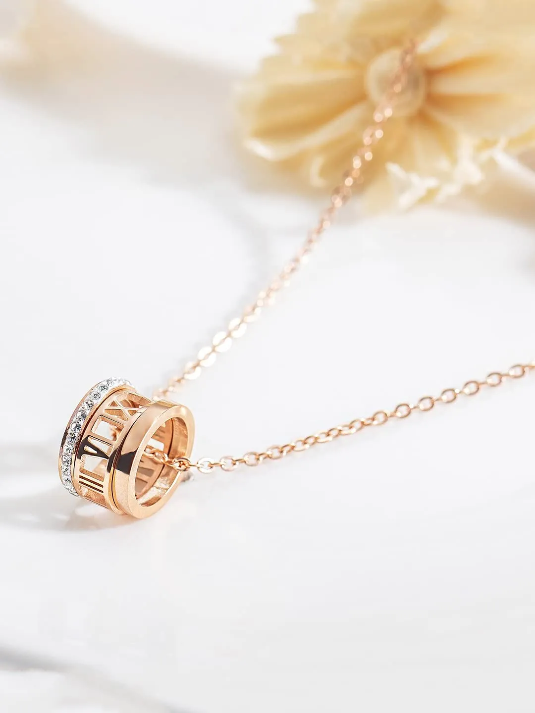 Yellow Chimes Chain Pendant for Women Rose Gold-Plated Rings Charm Chain Pendant Necklace for Women and Girls.