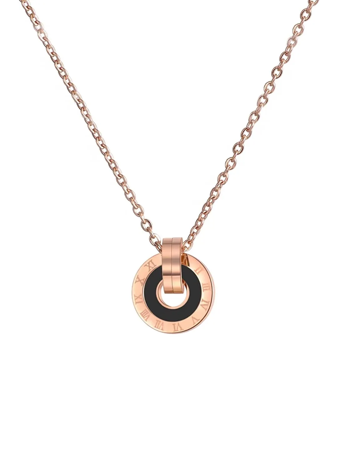 Yellow Chimes Chain Pendant for Women Western Style Rose Gold-Plated Stainless Steel Black Band Ring Pendant Necklace For Women and Girls.