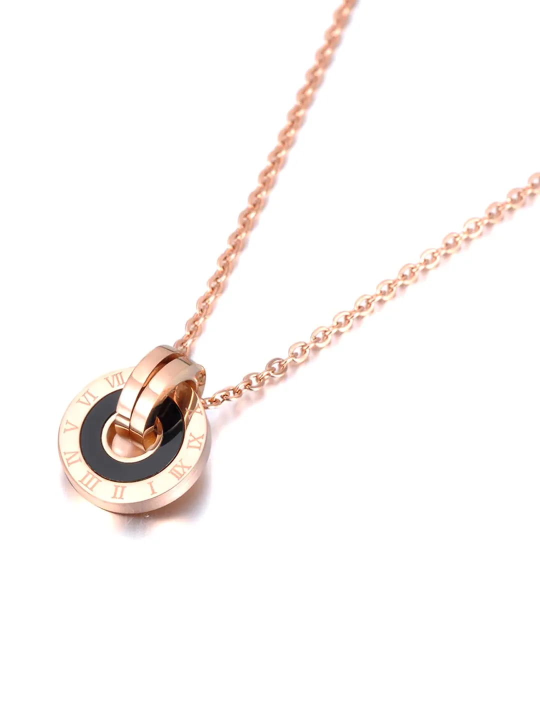 Yellow Chimes Chain Pendant for Women Western Style Rose Gold-Plated Stainless Steel Black Band Ring Pendant Necklace For Women and Girls.