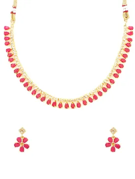 Yellow Chimes Choker Necklace Set for Women Gold Plated Traditional Jewellery Set Floral Pink Crystal Choker Necklace Set for Women and Girls.