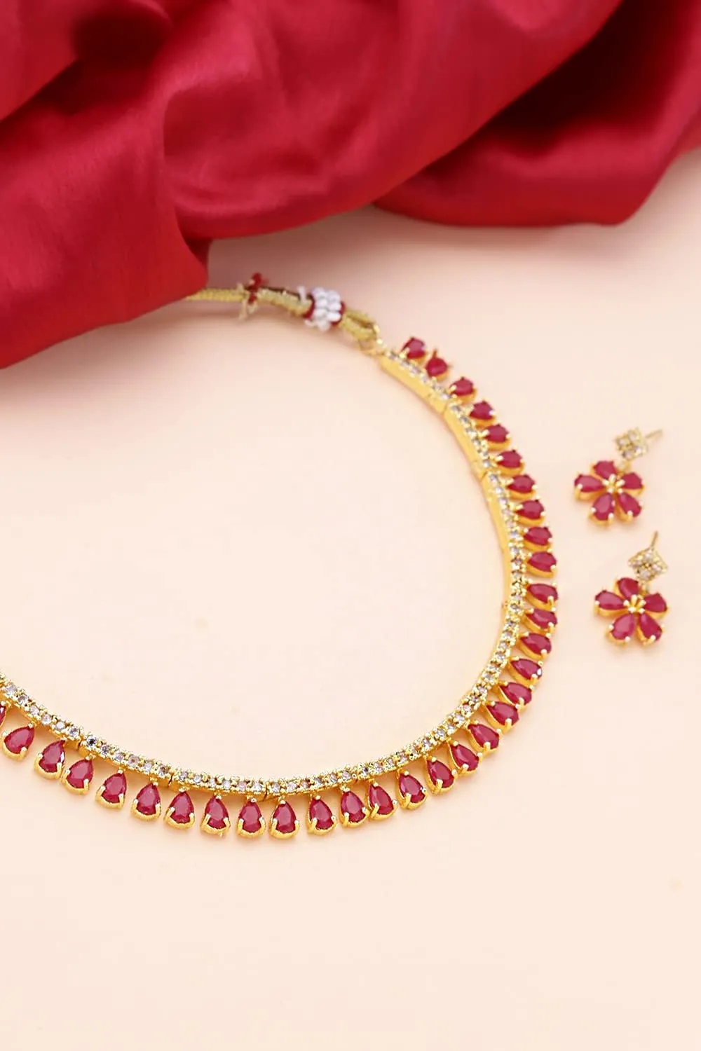 Yellow Chimes Choker Necklace Set for Women Gold Plated Traditional Jewellery Set Floral Pink Crystal Choker Necklace Set for Women and Girls.