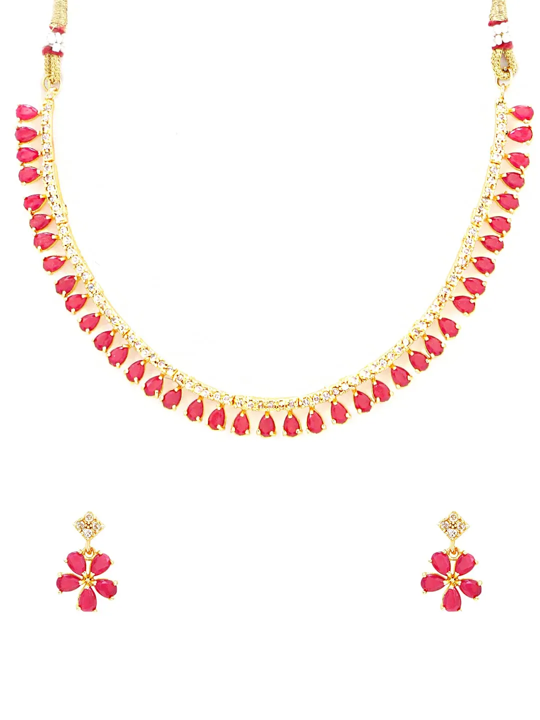 Yellow Chimes Choker Necklace Set for Women Gold Plated Traditional Jewellery Set Floral Pink Crystal Choker Necklace Set for Women and Girls.