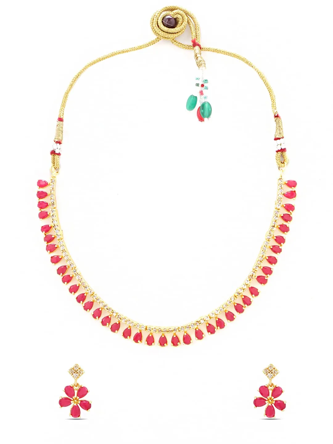 Yellow Chimes Choker Necklace Set for Women Gold Plated Traditional Jewellery Set Floral Pink Crystal Choker Necklace Set for Women and Girls.