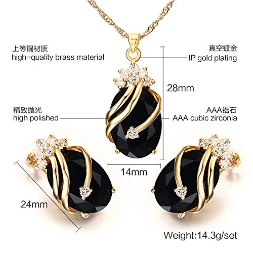 YELLOW CHIMES Crown Drop Black Gold Plated Pendant Set for Girls and Women