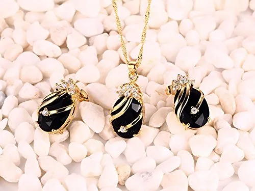 YELLOW CHIMES Crown Drop Black Gold Plated Pendant Set for Girls and Women