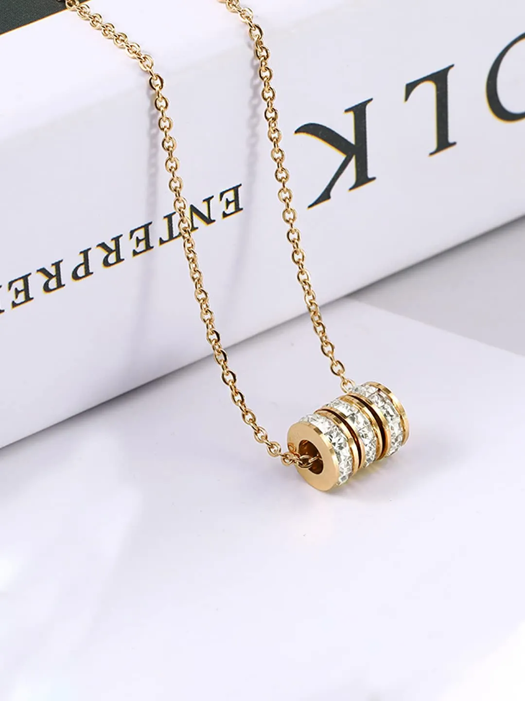 Yellow Chimes Gold Chain Pendant for Women Crystal Rings Gold-Plated Stainless Steel Chain Pendant Necklace for Women and Girls.