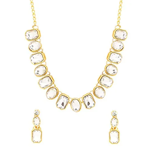 Yellow Chimes Gold Plated Stone Studded Jewellery Set Traditional Choker Necklace Set with Earrings for Women and Girls