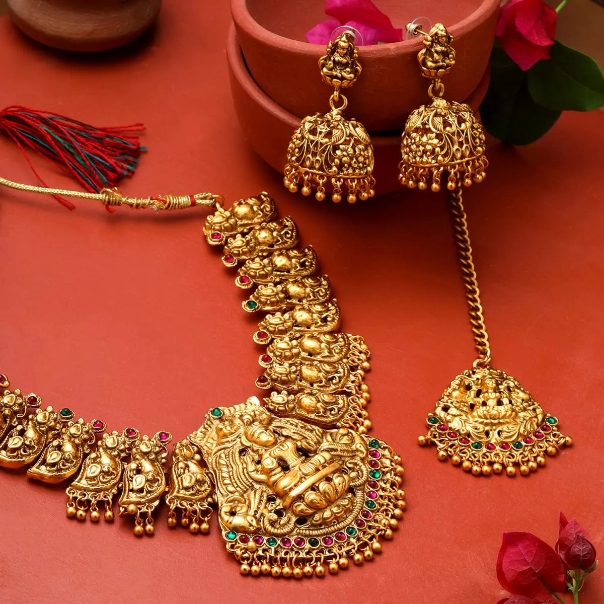 Yellow Chimes Jewellery Set for Women and Girls | Gold Plated Temple Jewellery Set Traditional | Accessories Jewellery for Women | Birthday Gift for girls and women Anniversary Gift for Wife