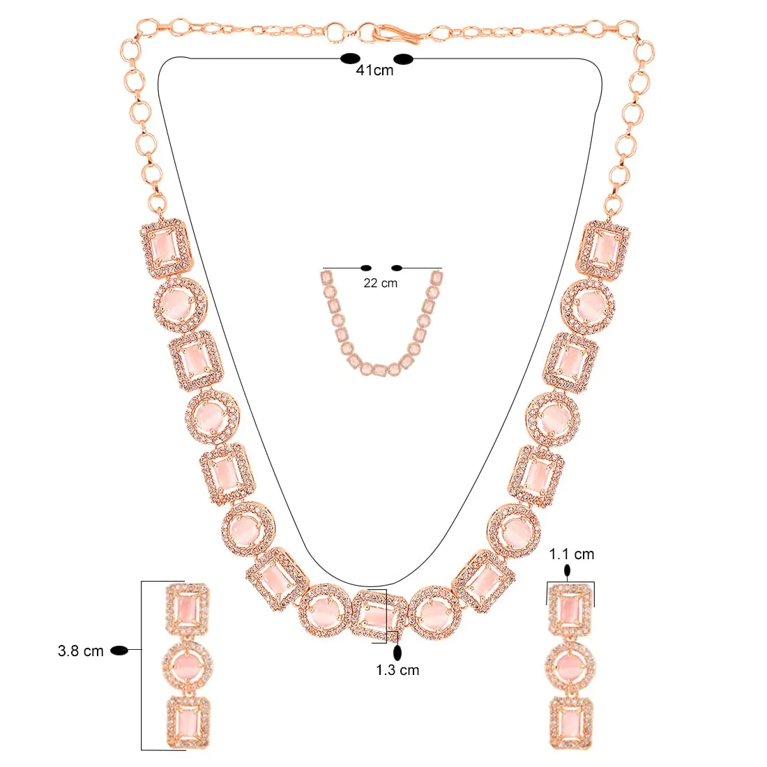 Yellow Chimes Jewellery Set for Women and Girls Traditional Pink American Diamond Jewellery Set | Rosegold Plated AD Necklace Set for Women | Birthday Gift for girls and women Anniversary Gift for Wife