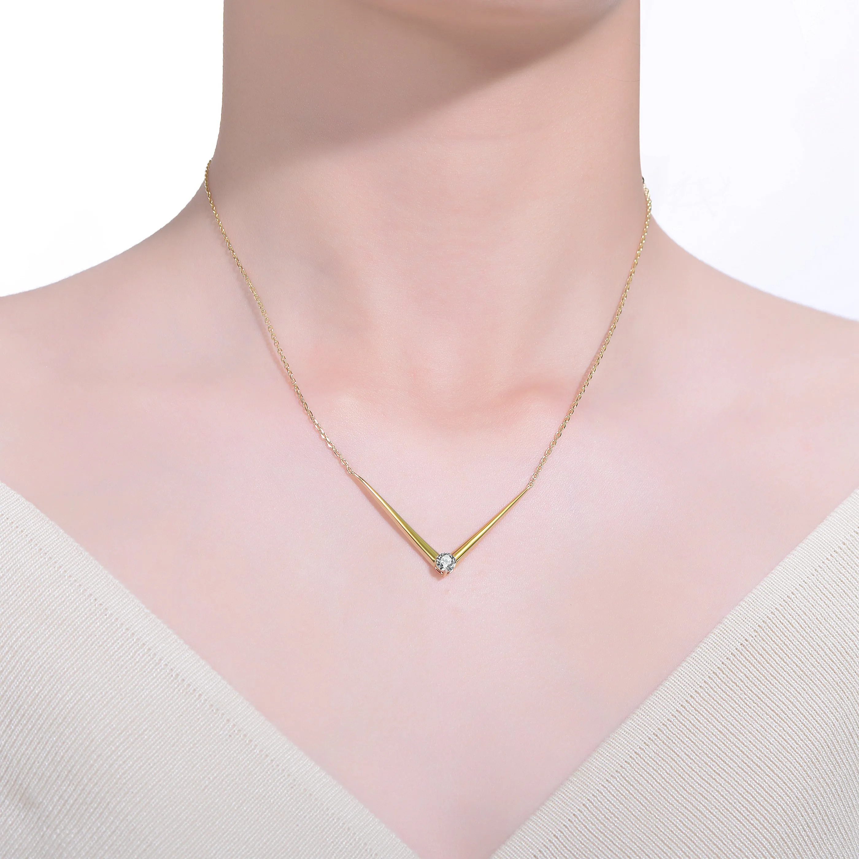 Yvonne Solitaire Chevron Layering Necklace in Sterling Silver